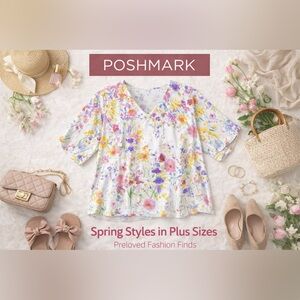 Andree by Unit Floral V Neck Blouse 1XL | Plus Size Boho Chic Resortwear